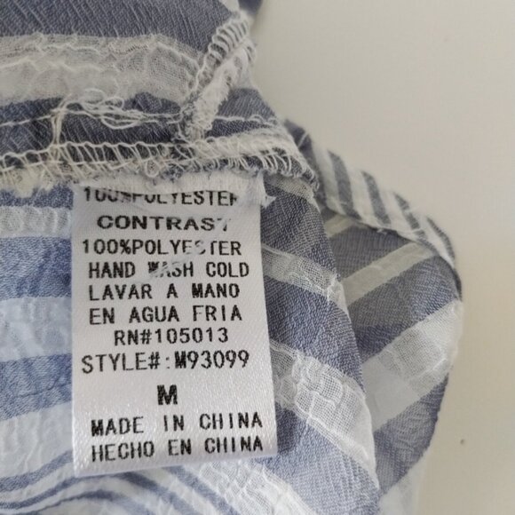 Andree by Unit Button Up Blouse Size Medium Blue Sheer Velvet Trim Embroidered - Picture 4 of 11